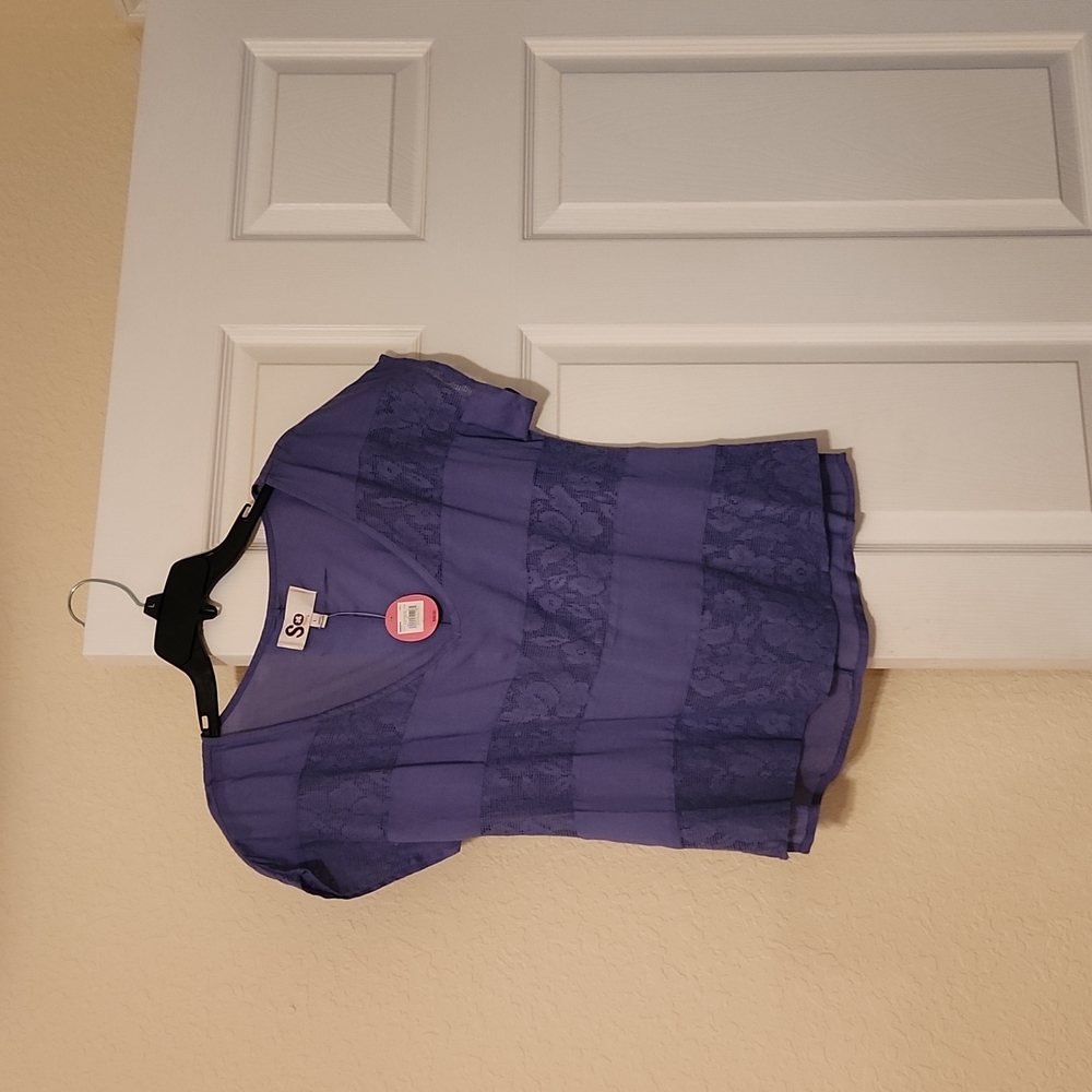 Womens Junior Purple Short Sleeve Top Size Large